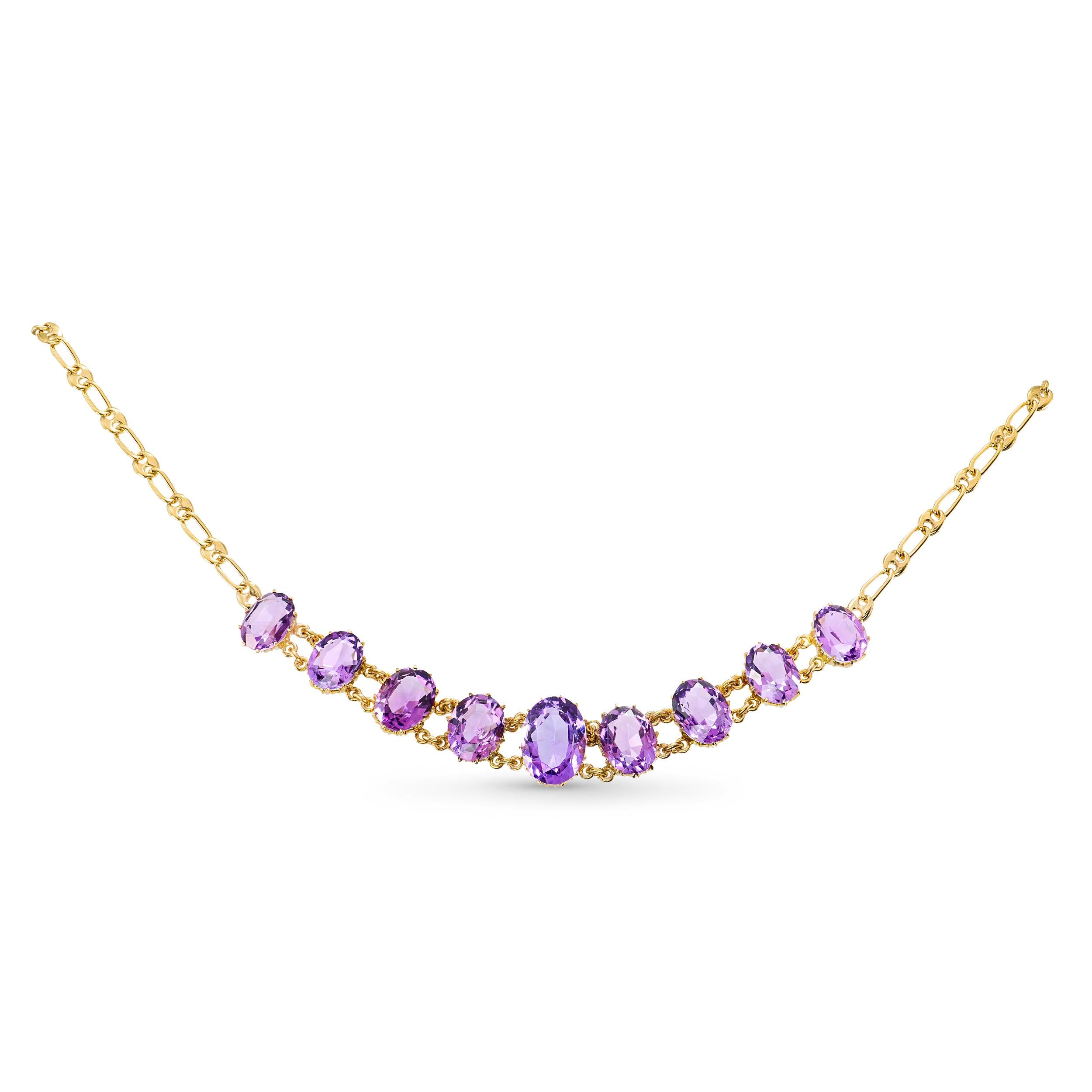 Vintage 14k Yellow Gold Amethyst Graduated Necklace