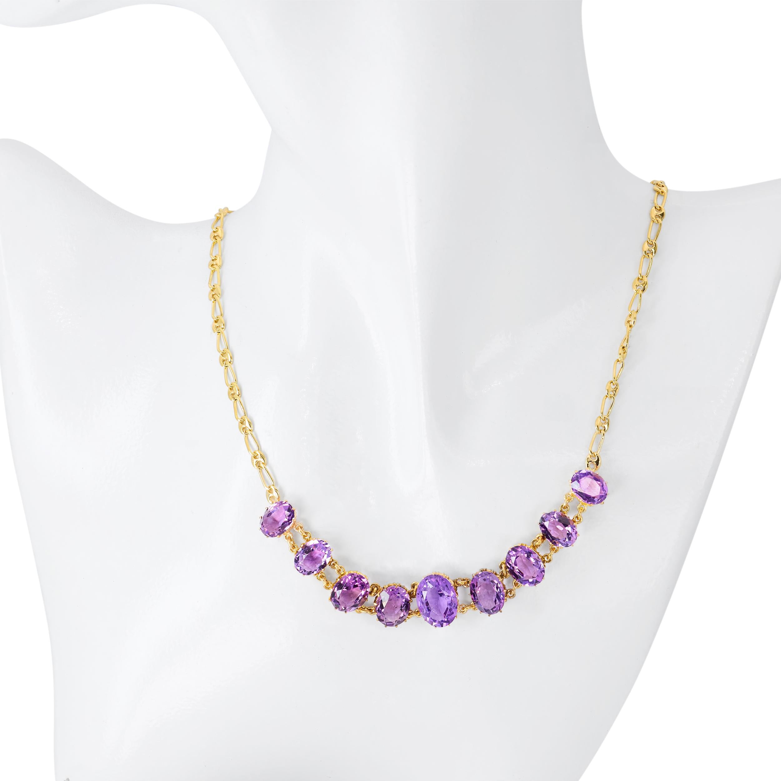Vintage 14k Yellow Gold Amethyst Graduated Necklace