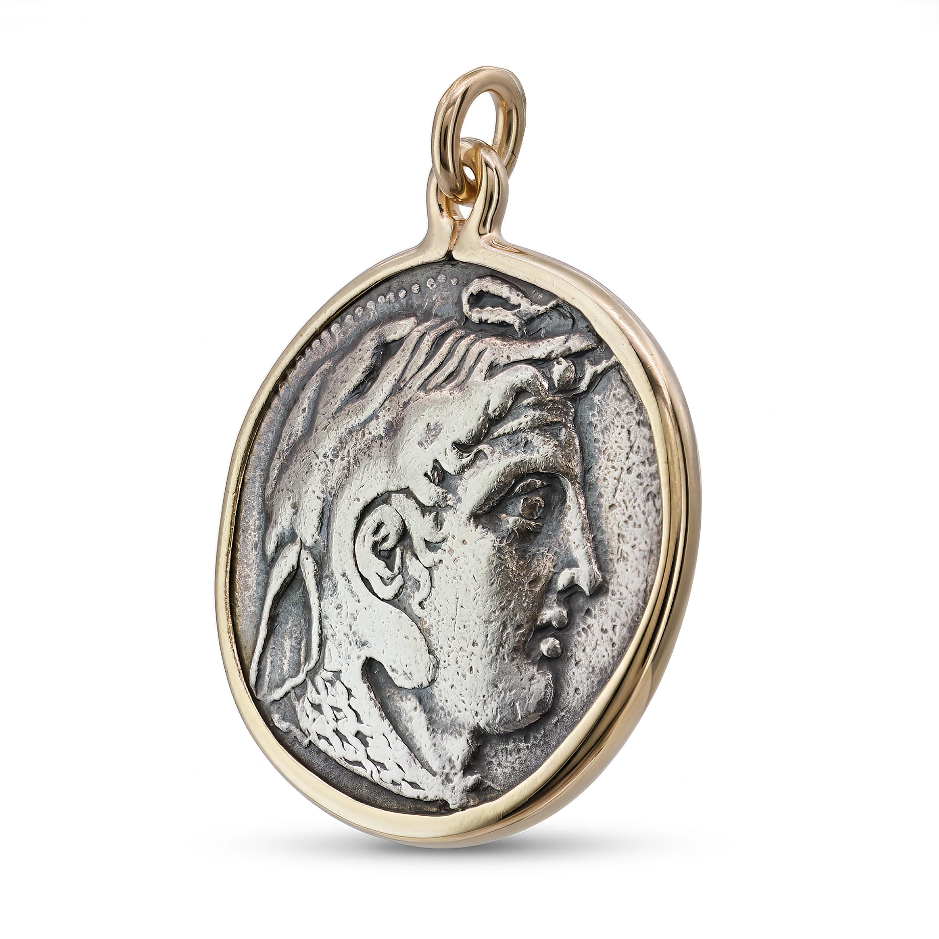 Vintage Silver and 14k Yellow Gold Alexander the Great Tetradrachm Coin Pendant