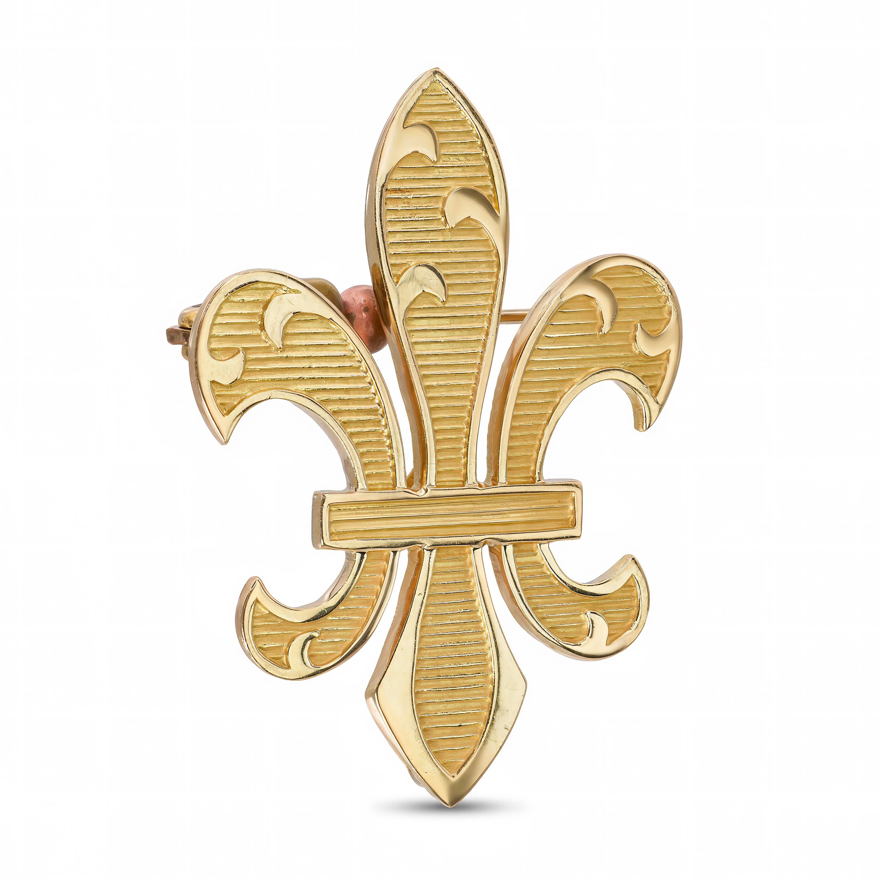 Vintage 14k Yellow Gold Fleur de Lis Brooch