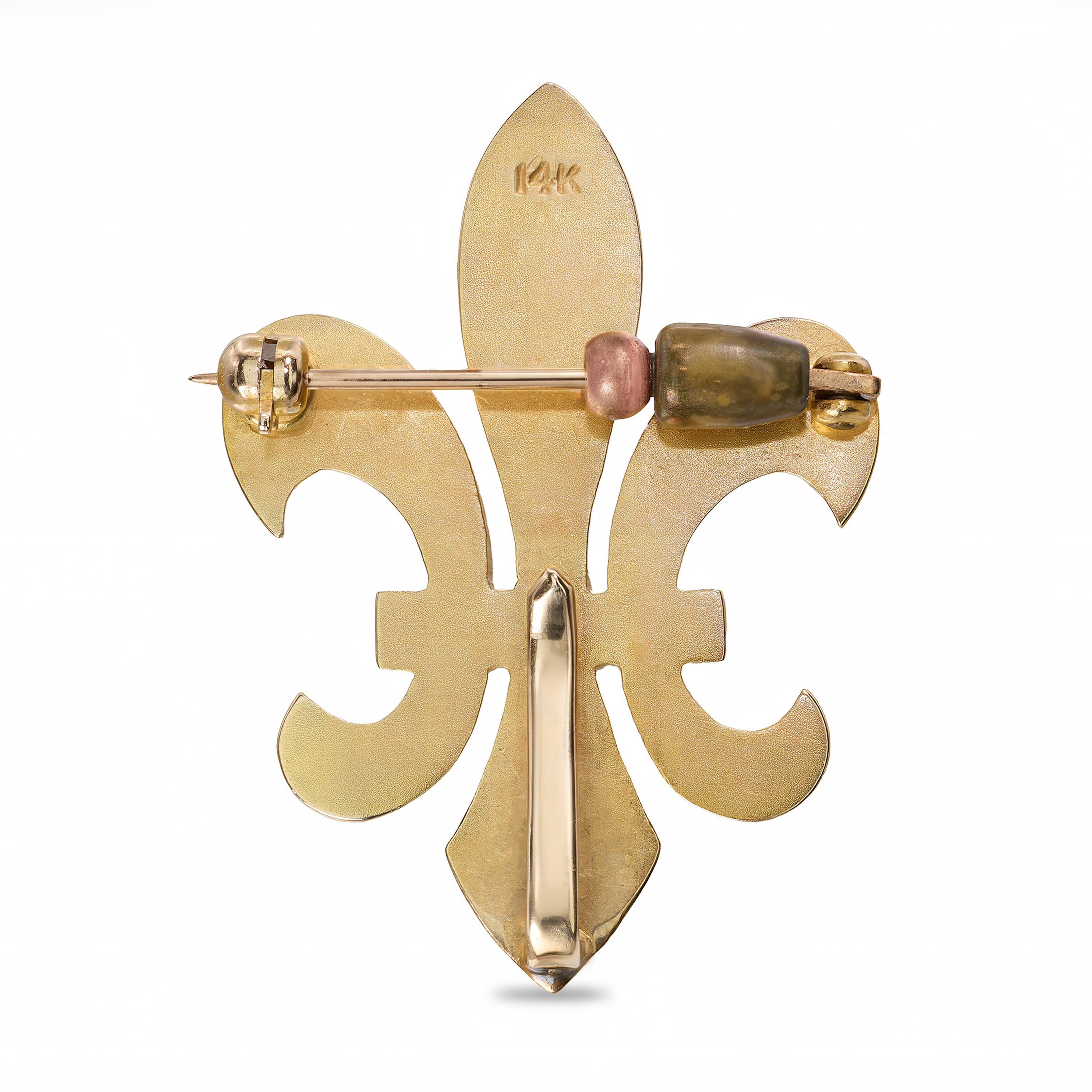 Vintage 14k Yellow Gold Fleur de Lis Brooch