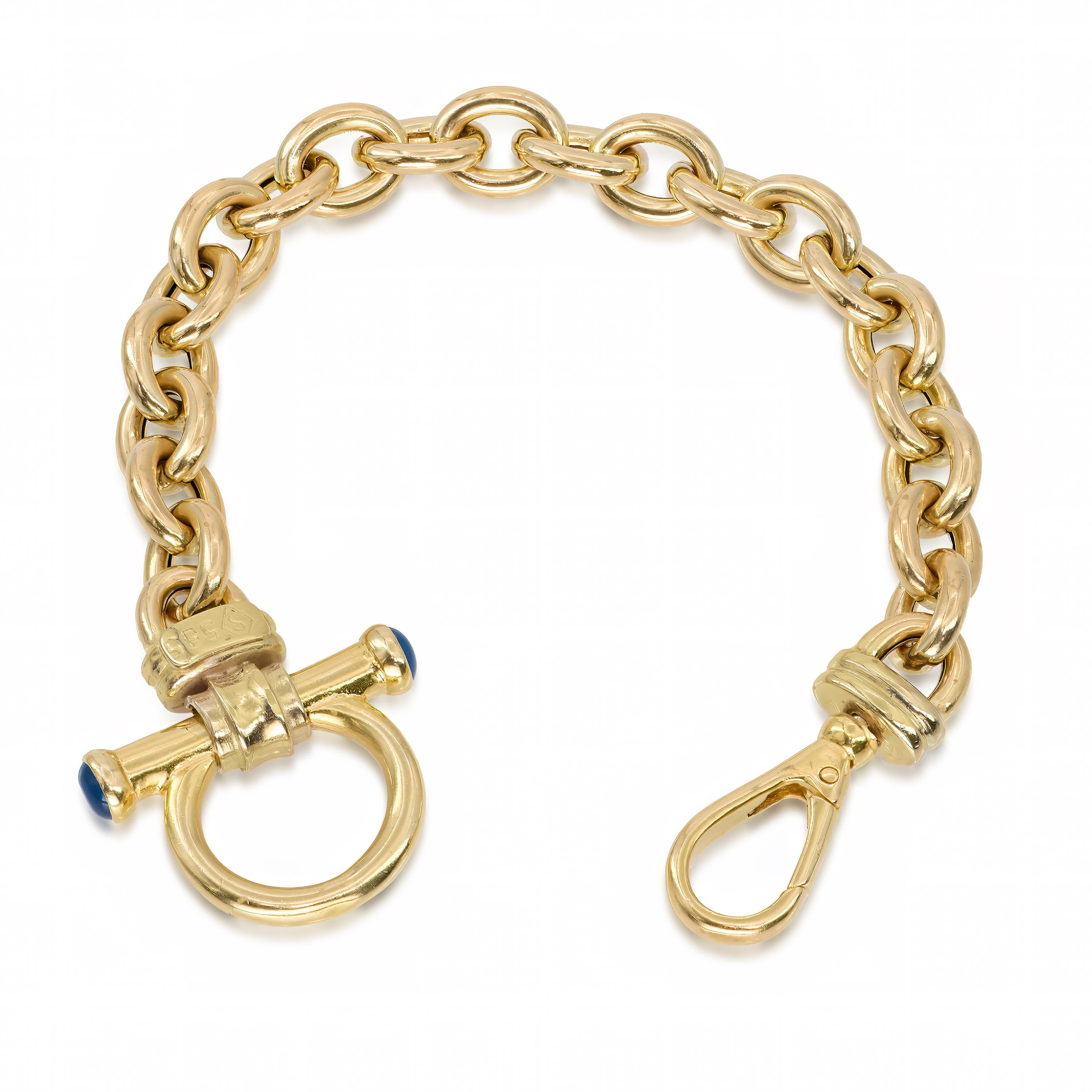 Vintage H. Stern 14k Yellow Gold Blue Chalcedony Link Bracelet