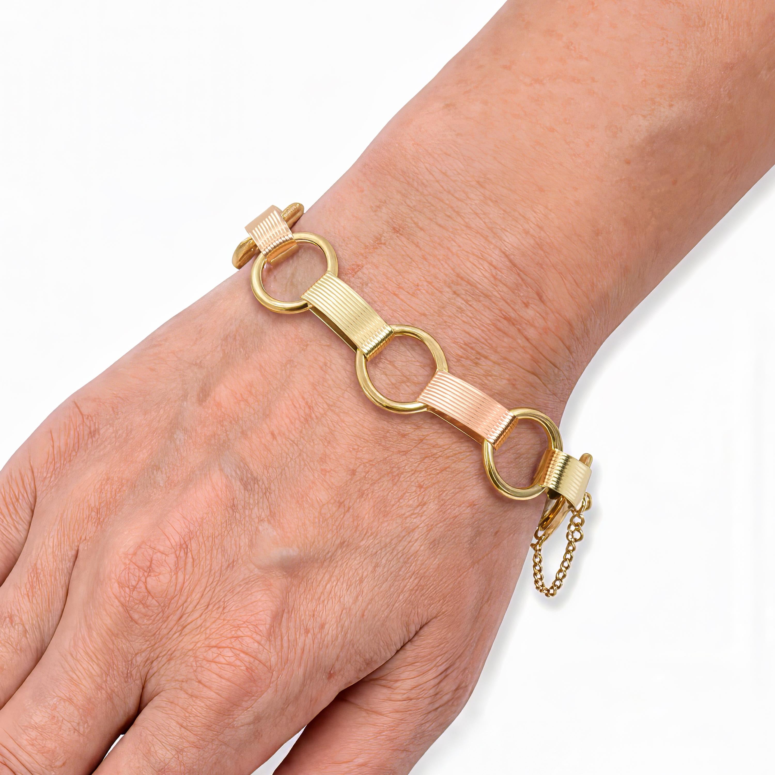 Vintage 14k Yellow Gold and Rose Gold Two Tone Link Bracelet
