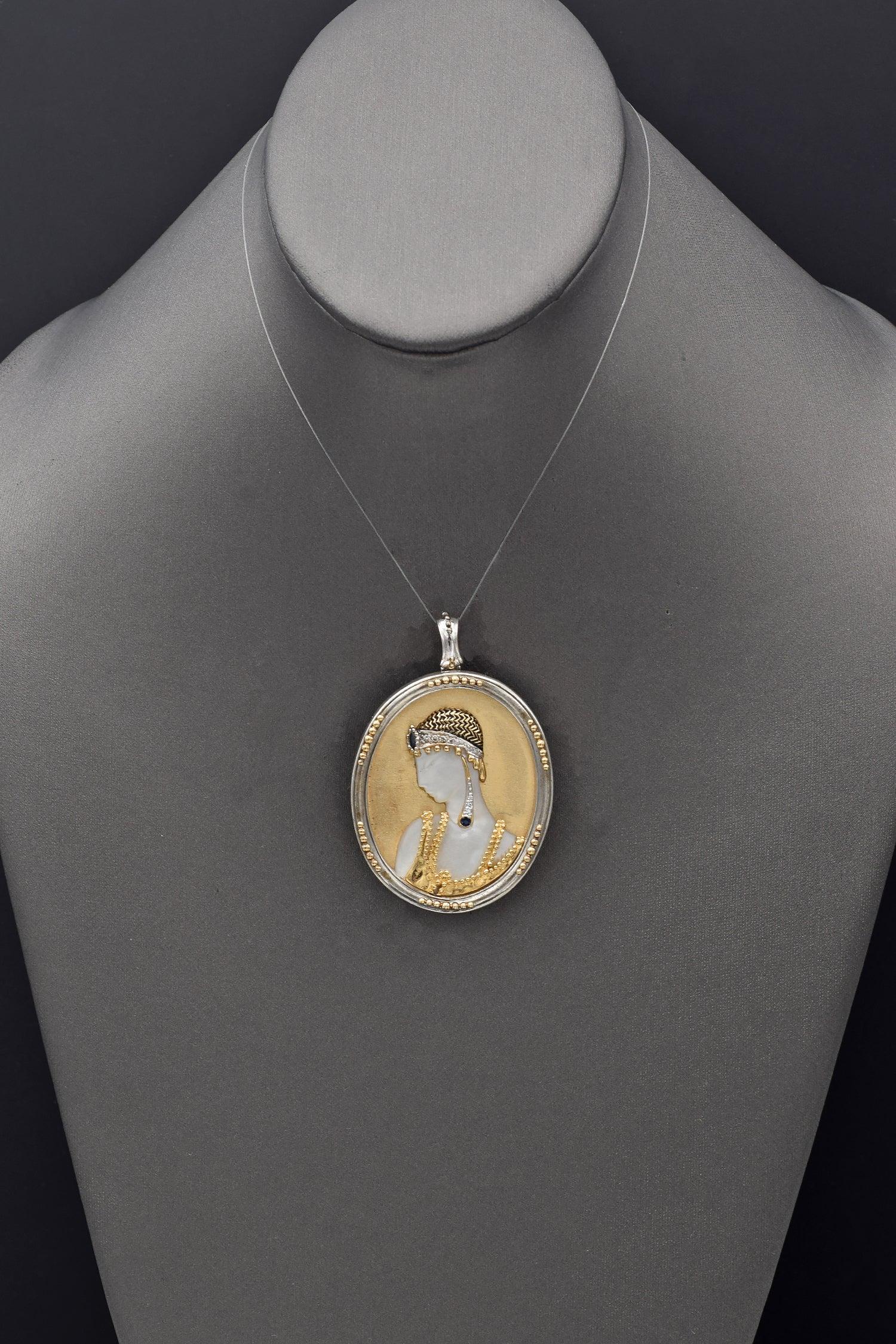 Erte Salome Gold & Silver Sapphire & Diamond Brooch Pin Pendant