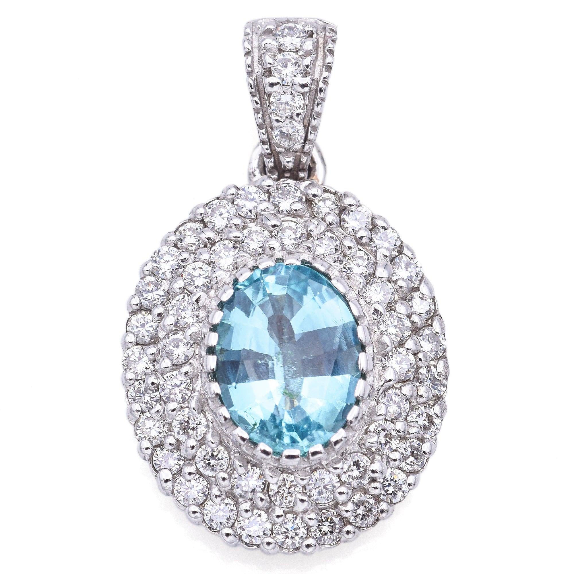 14K White Gold GIA 1.07 Ct Paraiba Tourmaline & 0.70 TCW Diamond Pendant