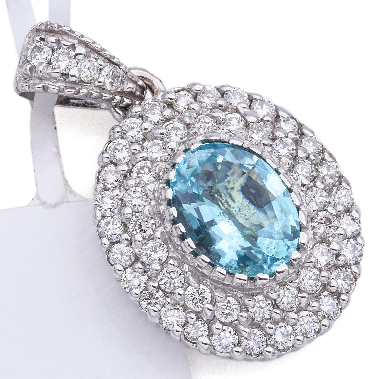 14K White Gold GIA 1.07 Ct Paraiba Tourmaline & 0.70 TCW Diamond Pendant