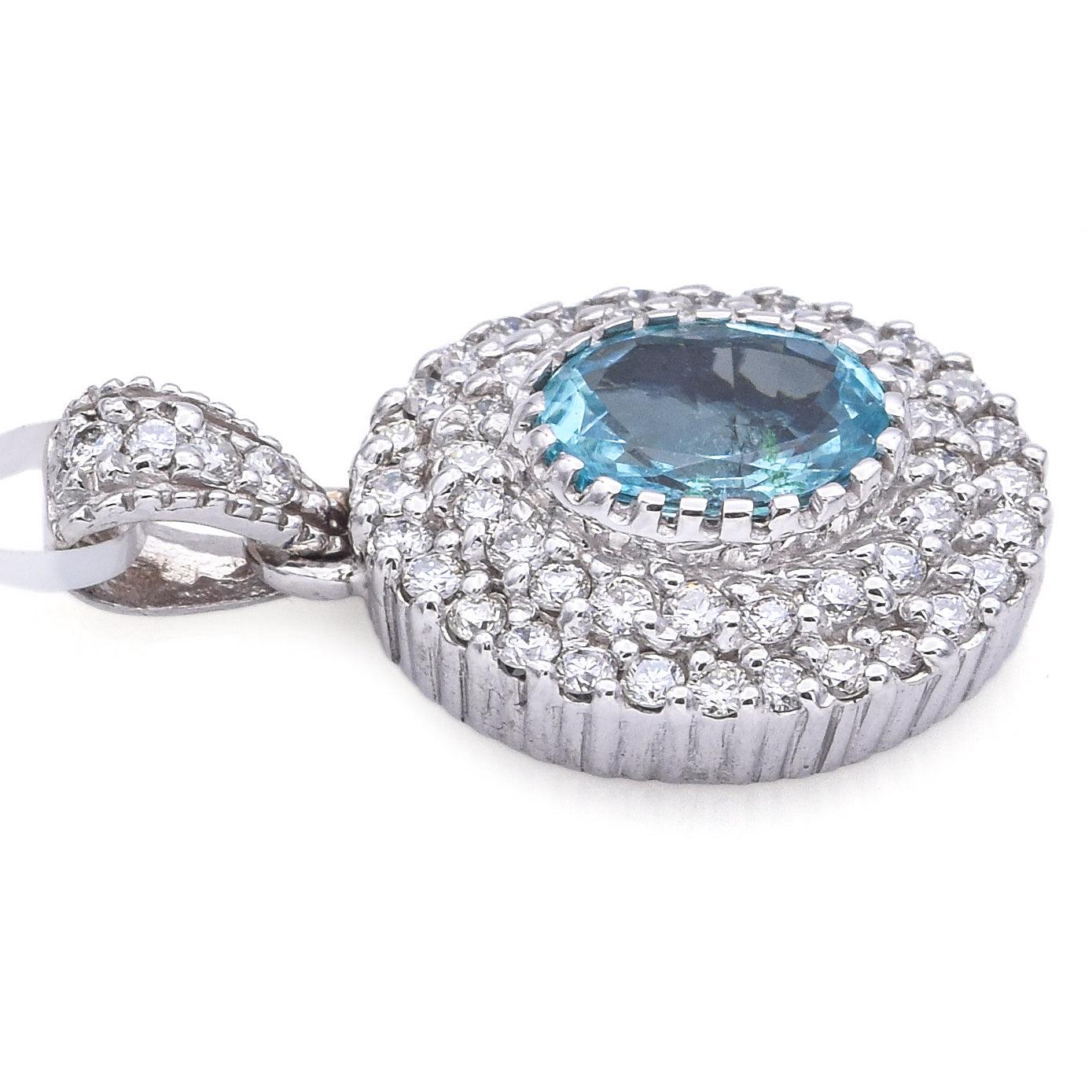 14K White Gold GIA 1.07 Ct Paraiba Tourmaline & 0.70 TCW Diamond Pendant