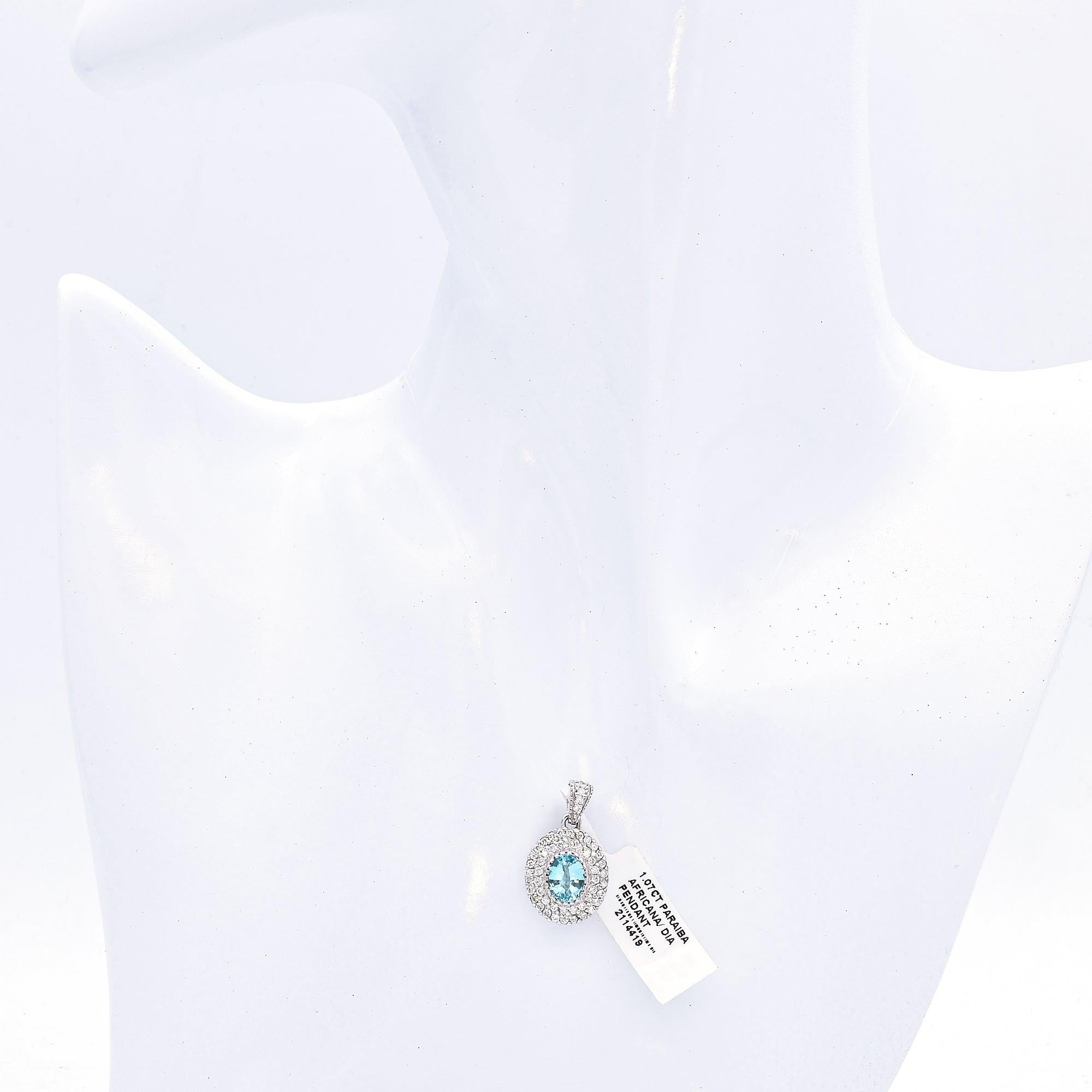 14K White Gold GIA 1.07 Ct Paraiba Tourmaline & 0.70 TCW Diamond Pendant