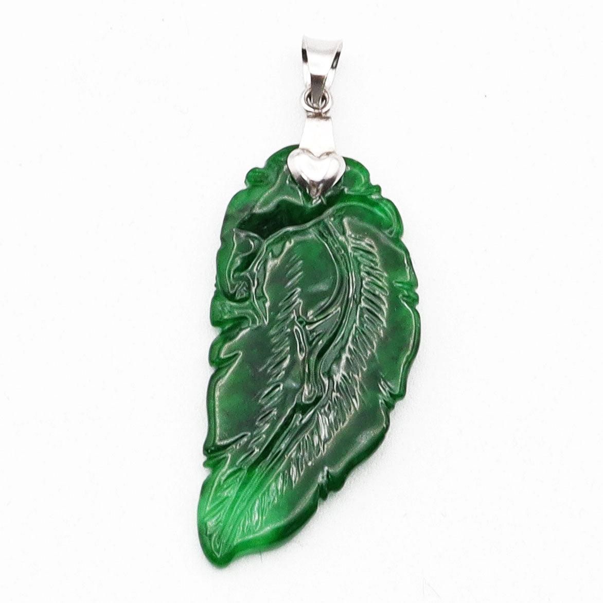 Estate 14K White Gold Carved Green Jade Pendant