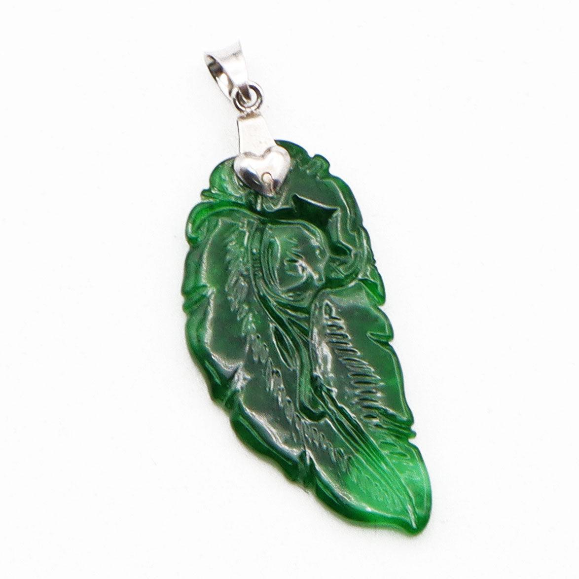 Estate 14K White Gold Carved Green Jade Pendant
