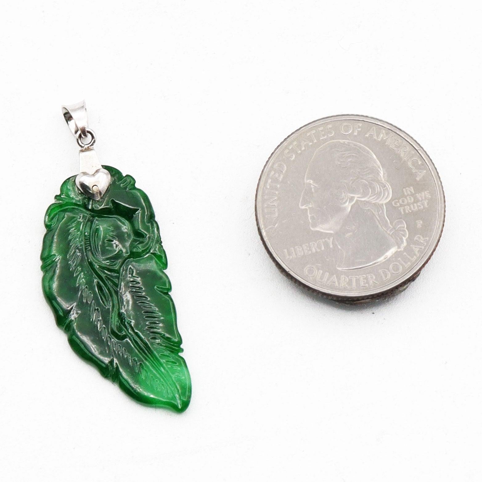 Estate 14K White Gold Carved Green Jade Pendant