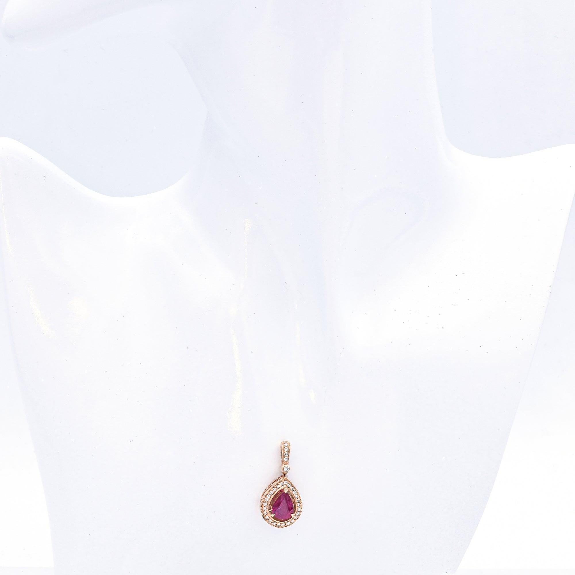 14k Yellow Gold 1.92ct Ruby & Diamond Pear Pendant