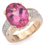 Estate 14K Yellow Gold 8.78Ct Pink Tourmaline & Diamond Oval Band Ring Size 8.25