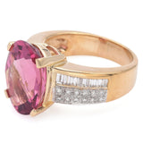 Estate 14K Yellow Gold 8.78Ct Pink Tourmaline & Diamond Oval Band Ring Size 8.25