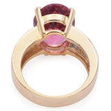 Estate 14K Yellow Gold 8.78Ct Pink Tourmaline & Diamond Oval Band Ring Size 8.25