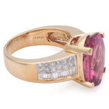 Estate 14K Yellow Gold 8.78Ct Pink Tourmaline & Diamond Oval Band Ring Size 8.25
