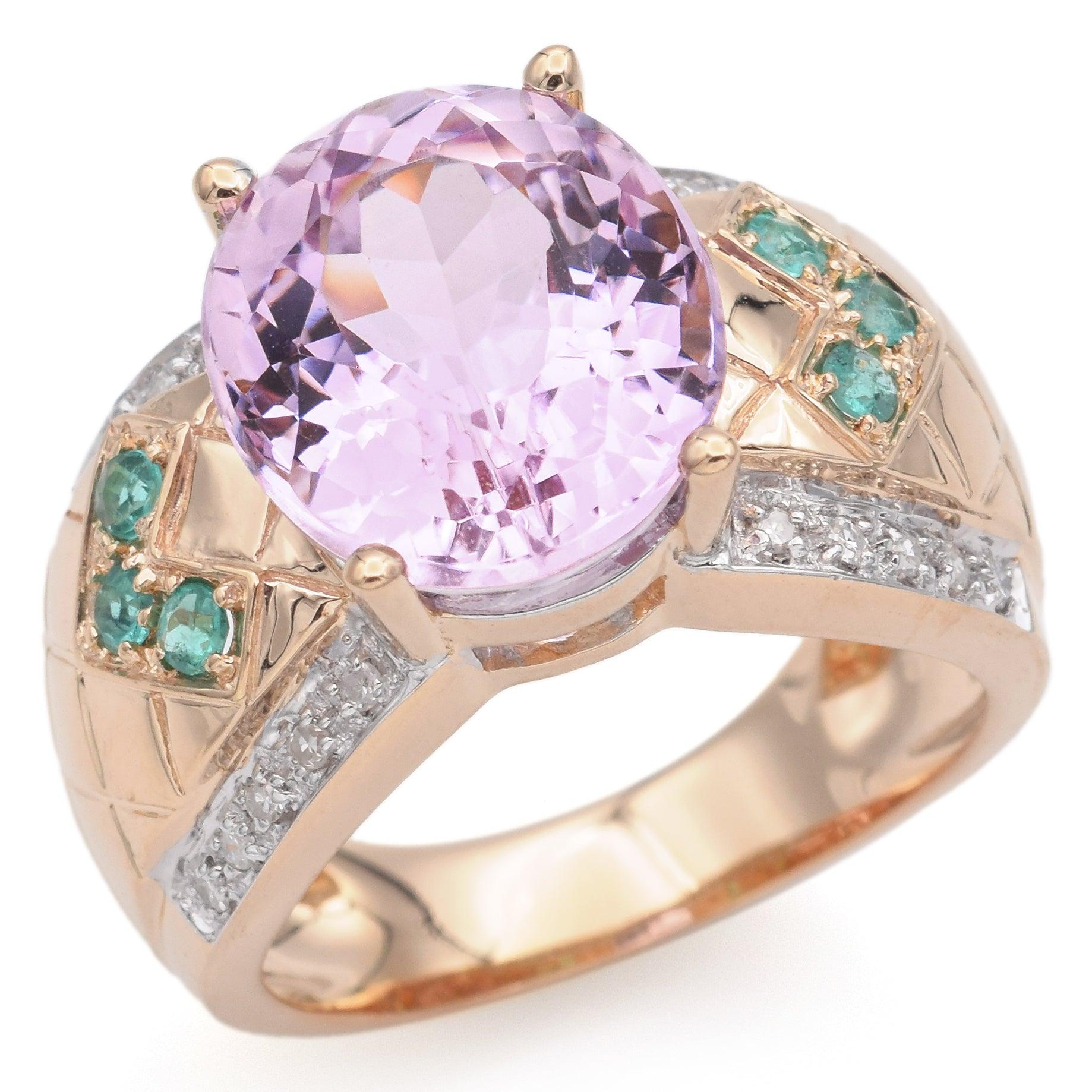 14k Yellow Gold 9.21ct  Kunzite, Paraiba Tourmaline & Diamond Statement Ring