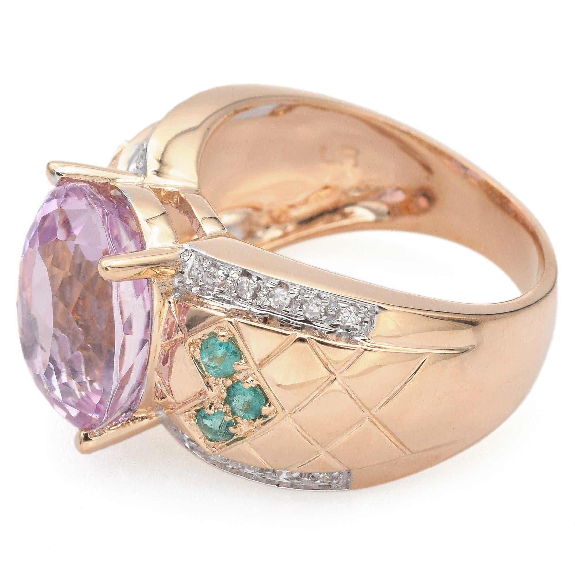 14k Yellow Gold 9.21ct  Kunzite, Paraiba Tourmaline & Diamond Statement Ring