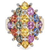 14K Yellow Gold 9.50 TCW Multi-Color Sapphire & Diamond Ring