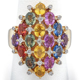 14K Yellow Gold 9.50 TCW Multi-Color Sapphire & Diamond Ring