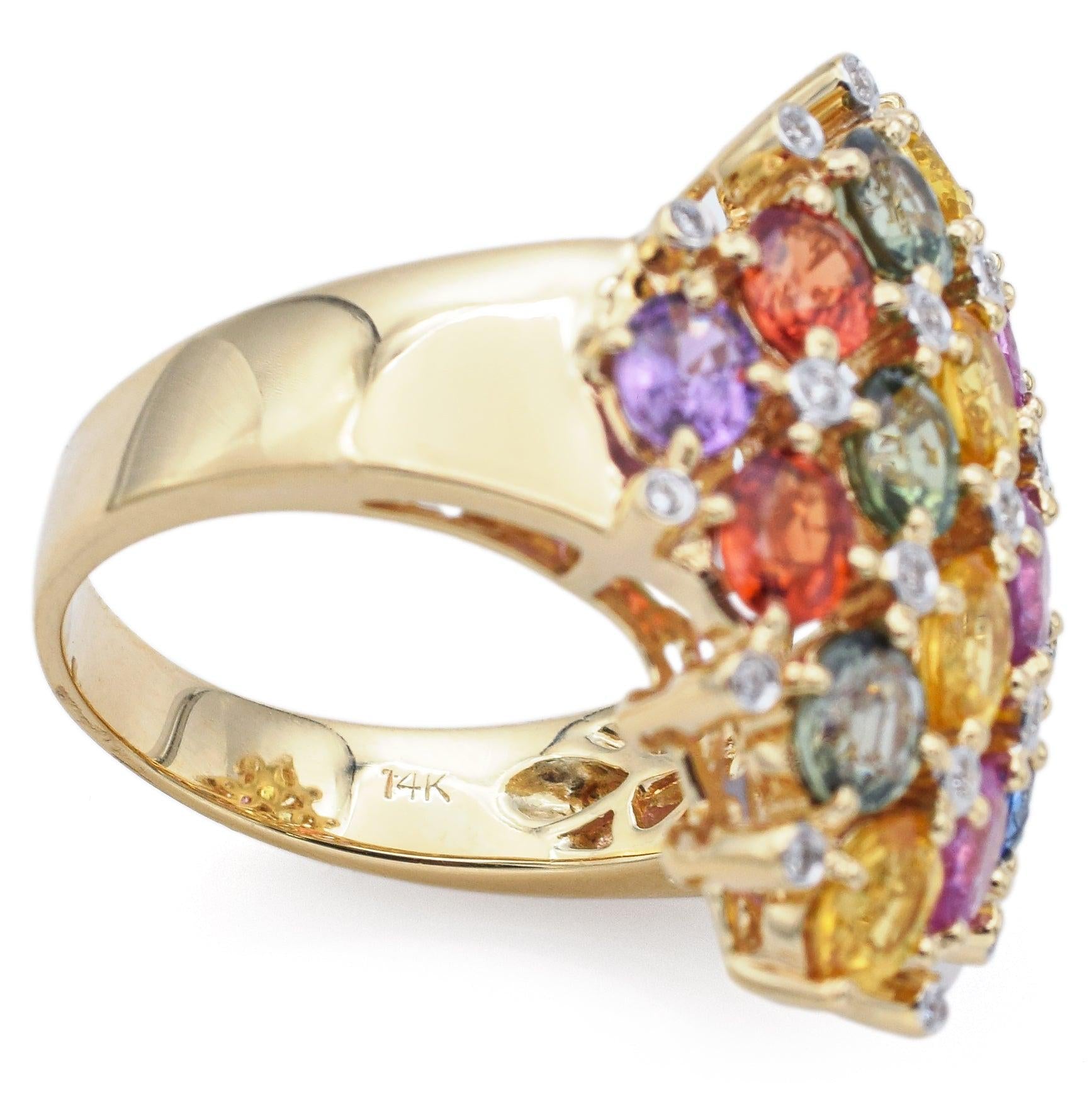 14K Yellow Gold 9.50 TCW Multi-Color Sapphire & Diamond Ring