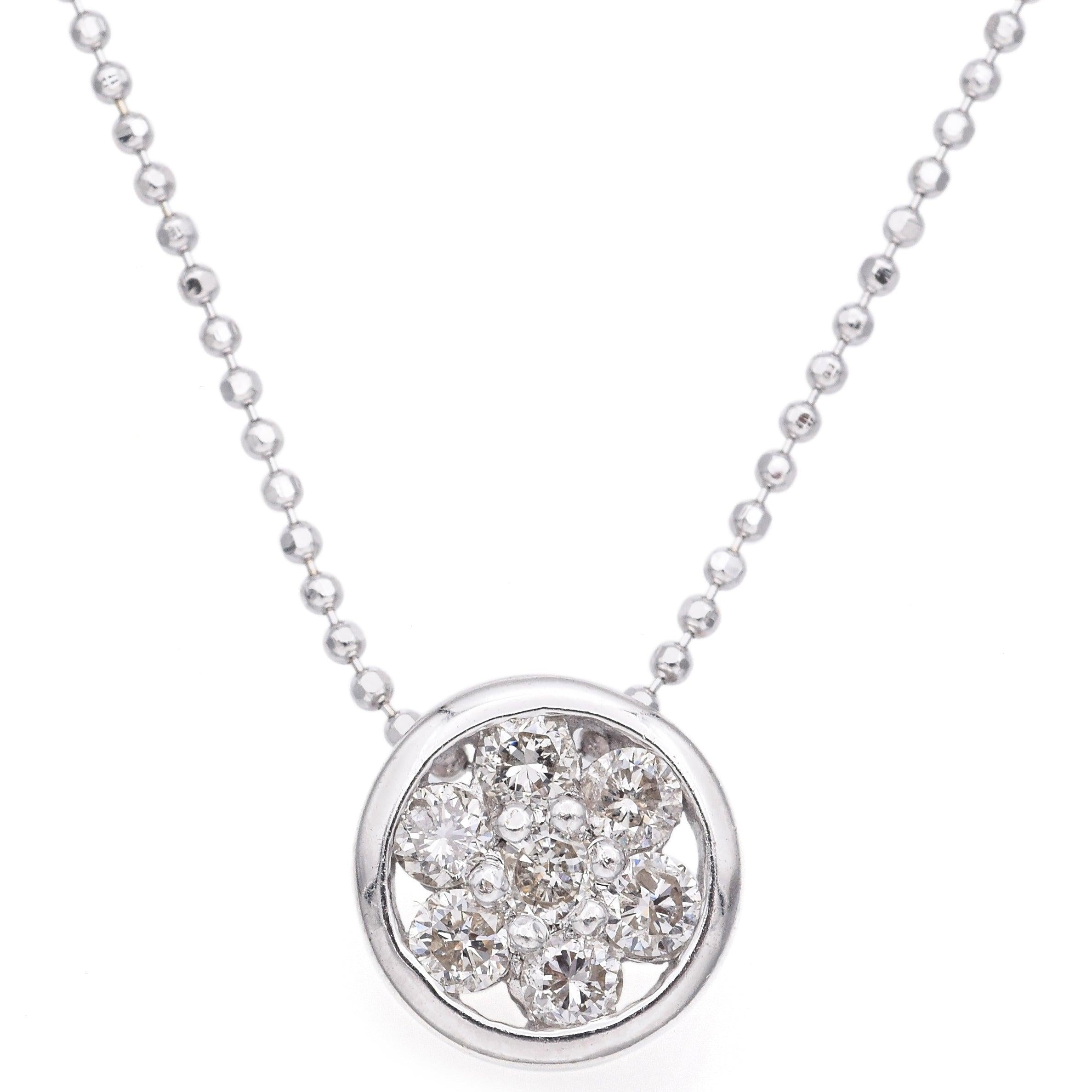 18k White Gold 0.42tcw Diamond Cluster Bezel Slider Pendant Ball Chain