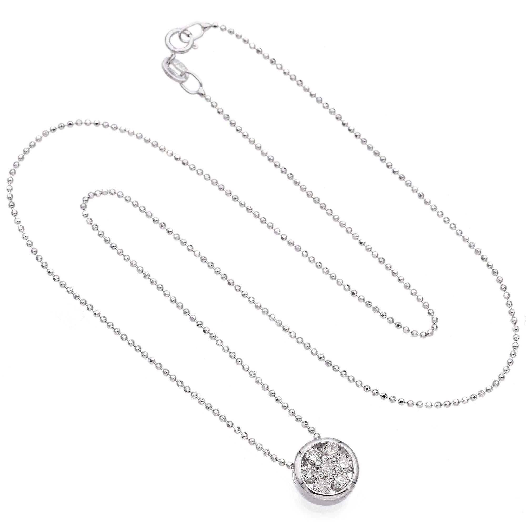 18k White Gold 0.42tcw Diamond Cluster Bezel Slider Pendant Ball Chain