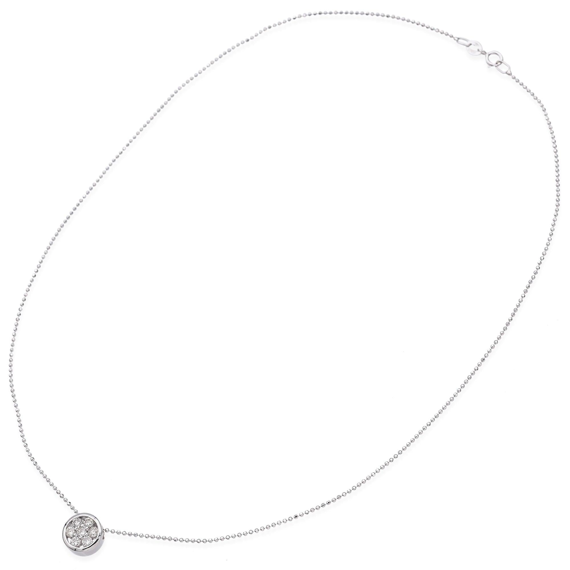 18k White Gold 0.42tcw Diamond Cluster Bezel Slider Pendant Ball Chain