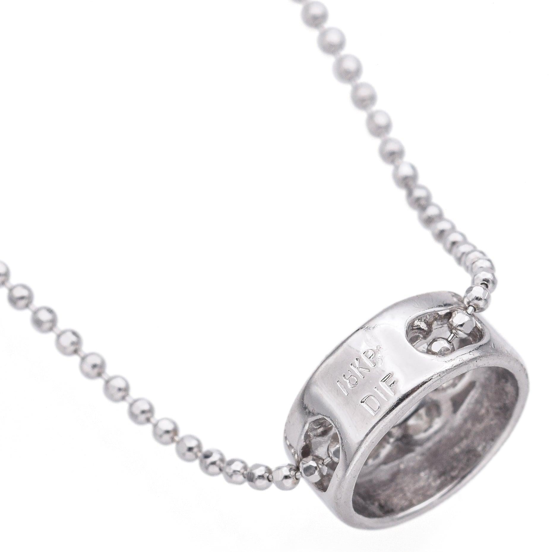 18k White Gold 0.42tcw Diamond Cluster Bezel Slider Pendant Ball Chain