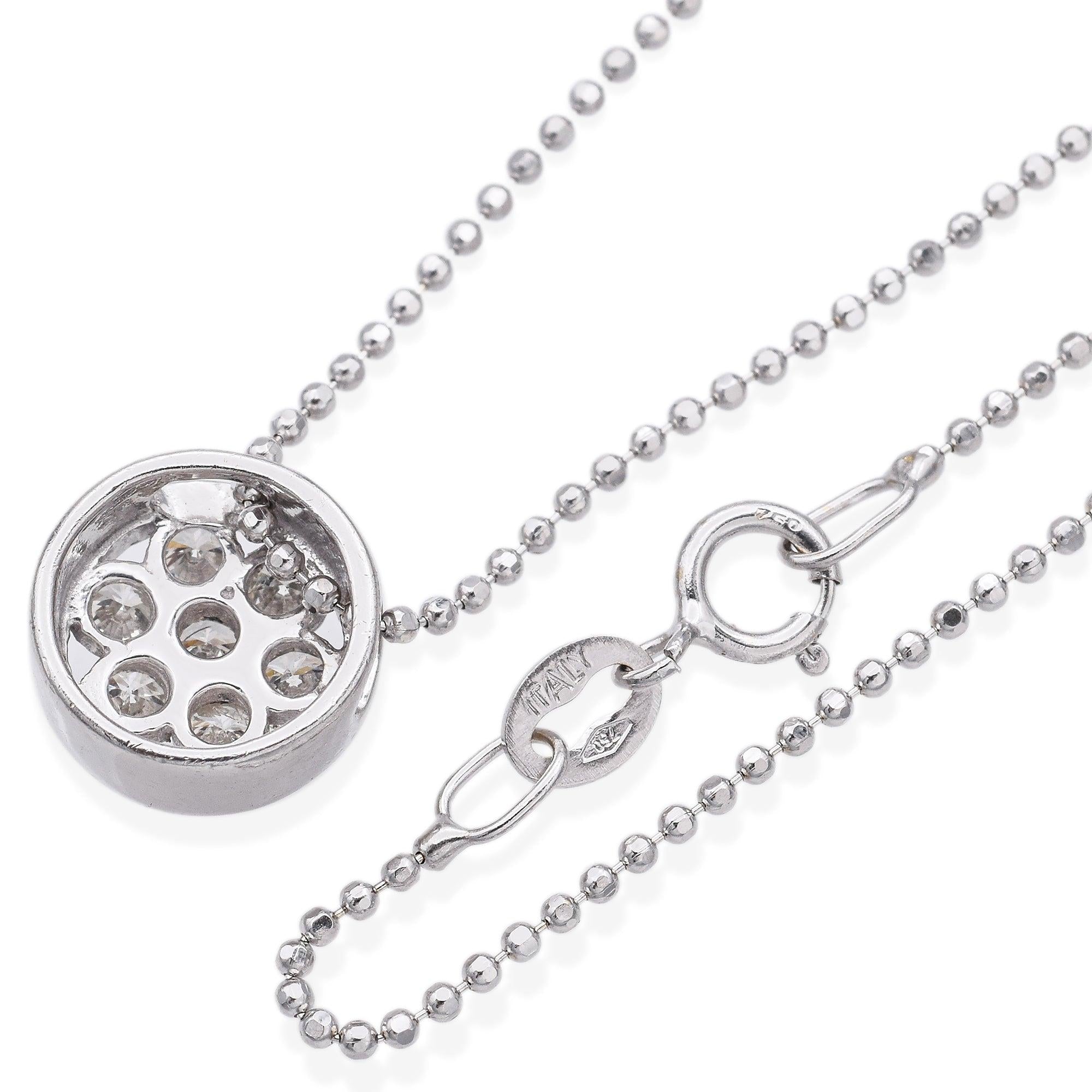 18k White Gold 0.42tcw Diamond Cluster Bezel Slider Pendant Ball Chain