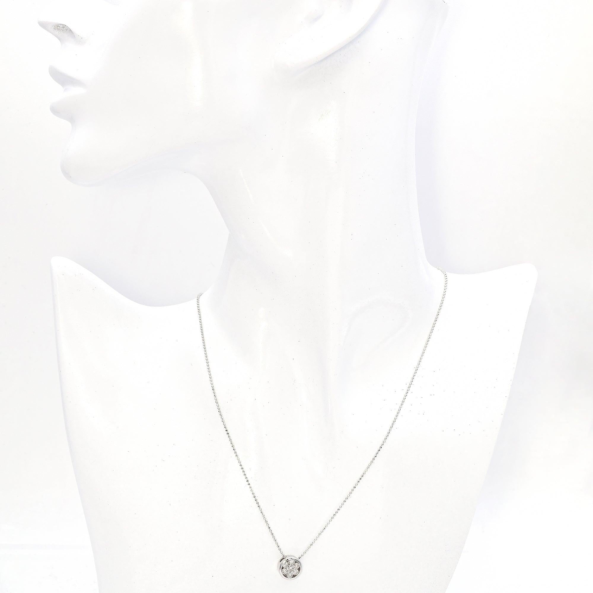 18k White Gold 0.42tcw Diamond Cluster Bezel Slider Pendant Ball Chain