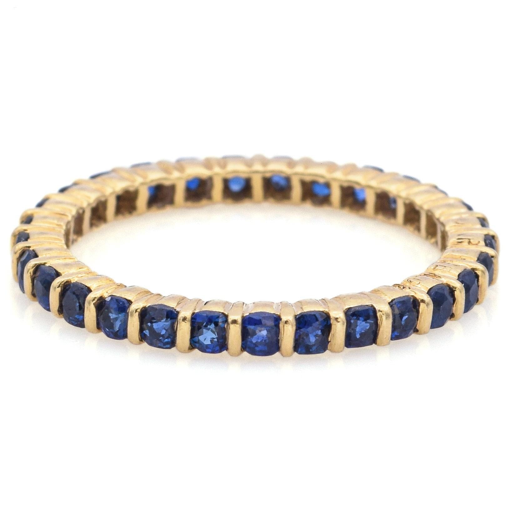 18k Yellow Gold Sapphire Round Eternity Band Ring Size 5.75