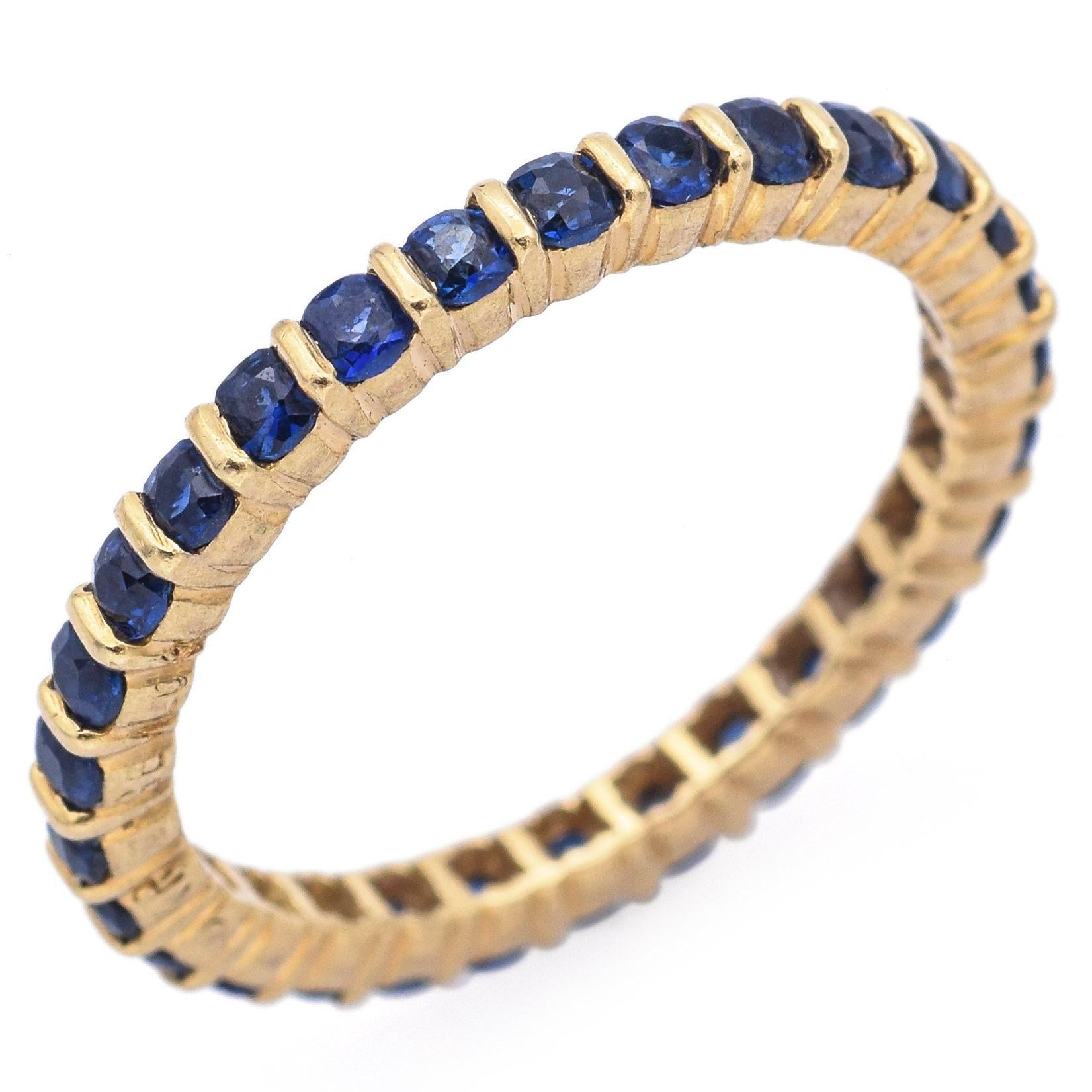 18k Yellow Gold Sapphire Round Eternity Band Ring Size 5.75