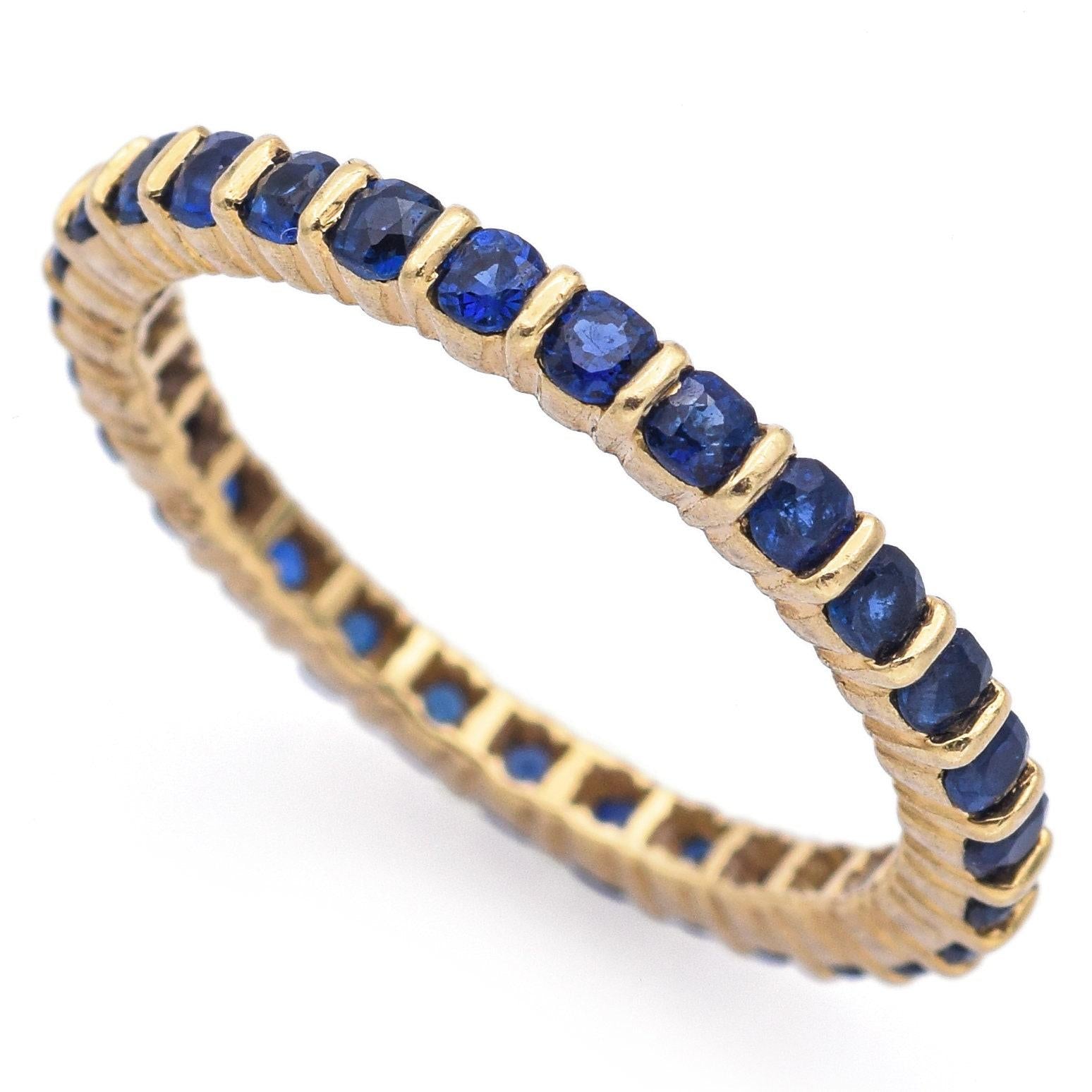 18k Yellow Gold Sapphire Round Eternity Band Ring Size 5.75