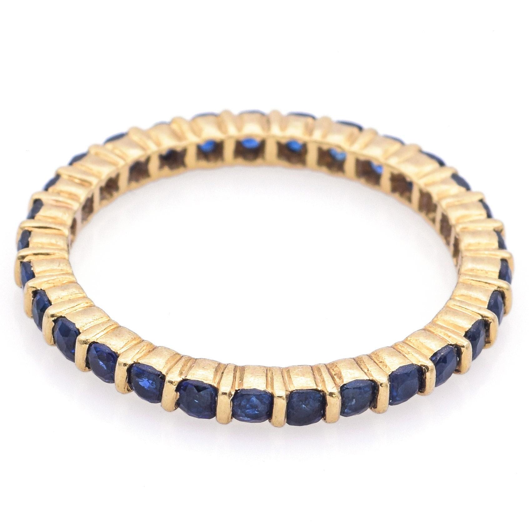 18k Yellow Gold Sapphire Round Eternity Band Ring Size 5.75