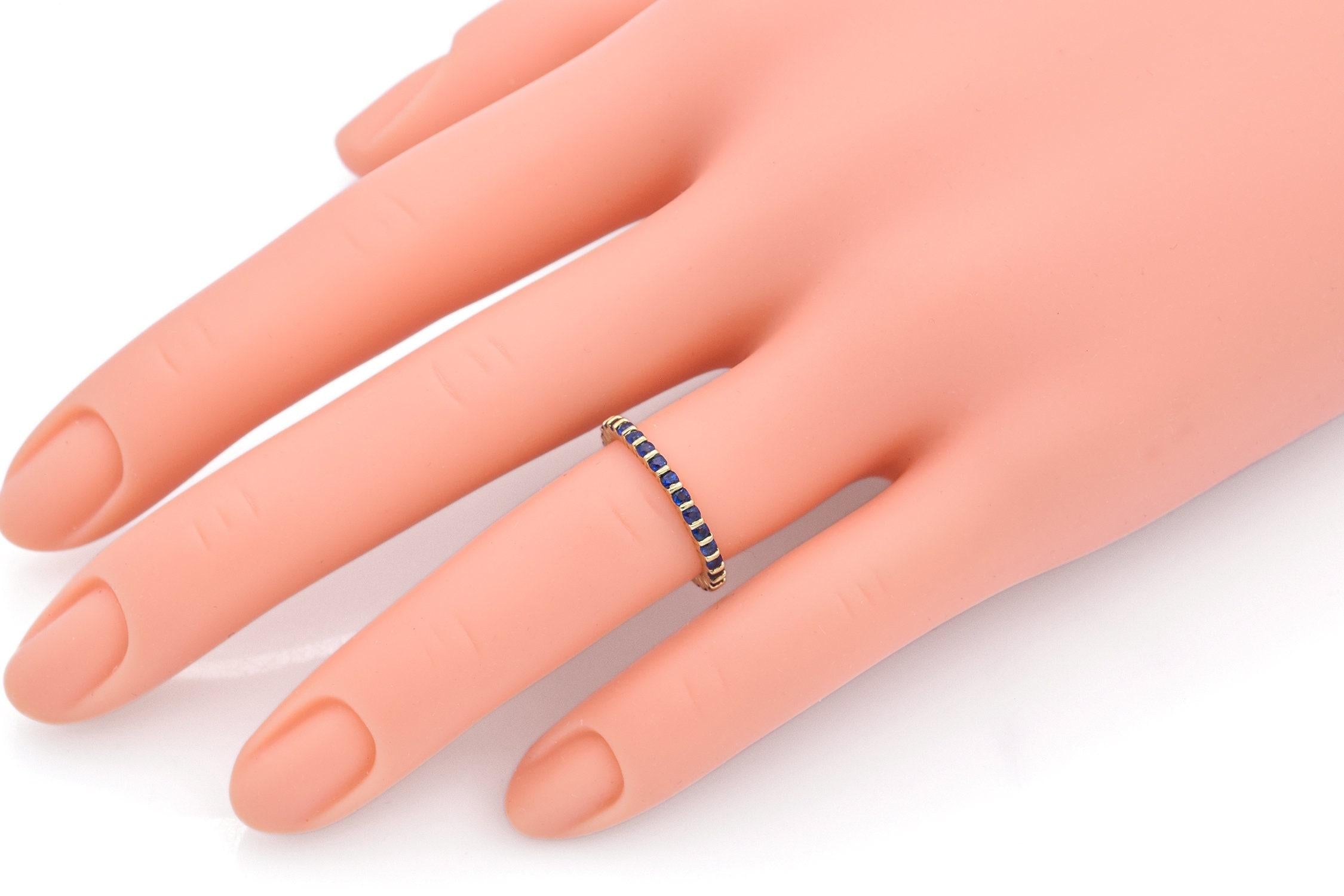 18k Yellow Gold Sapphire Round Eternity Band Ring Size 5.75