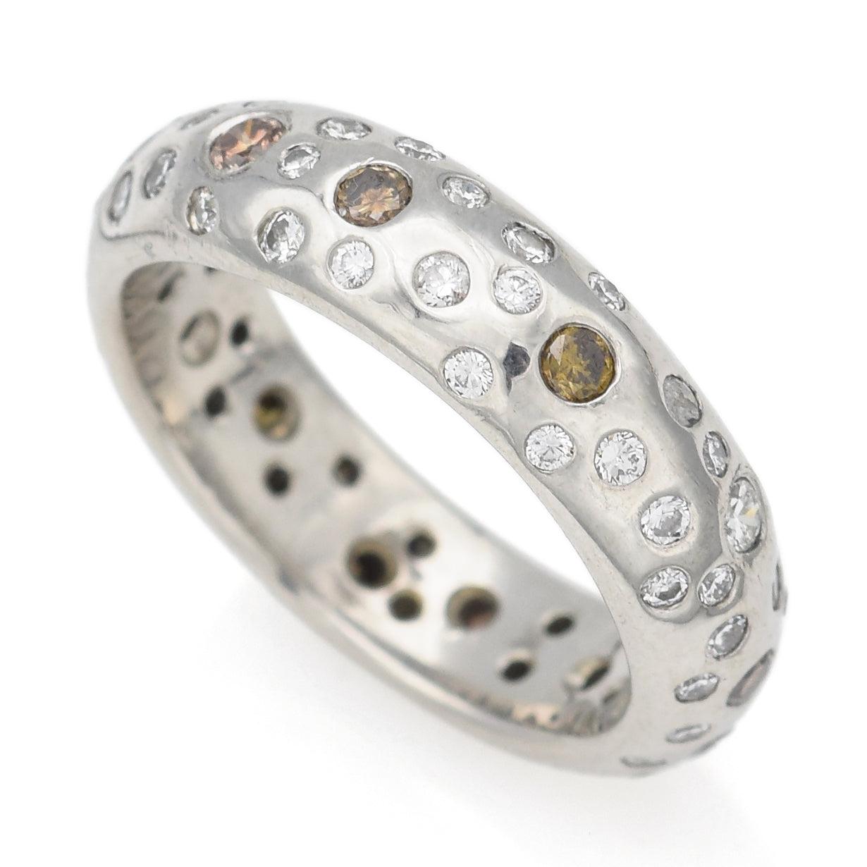 Estate Platinum 0.95 TCW Brown & White Diamond Band Ring