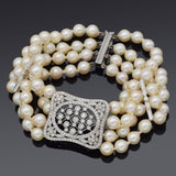 Platinum Sea Pearl and 1.41tcw Diamond Beaded Multi-Strand Bracelet
