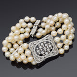 Platinum Sea Pearl and 1.41tcw Diamond Beaded Multi-Strand Bracelet