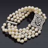 Platinum Sea Pearl and 1.41tcw Diamond Beaded Multi-Strand Bracelet