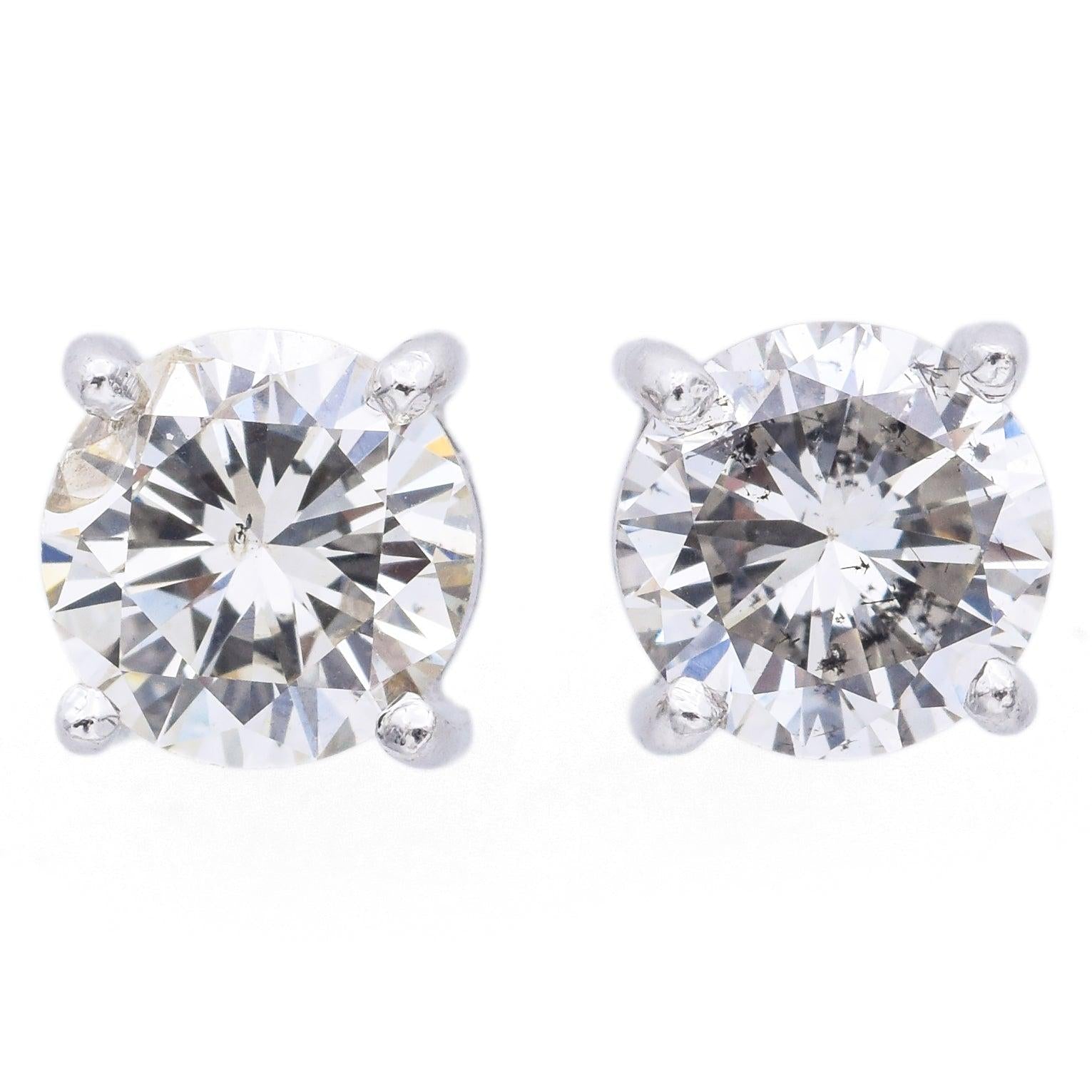 Estate White Gold 1.00tcw Diamond Round Brilliant Stud Earrings