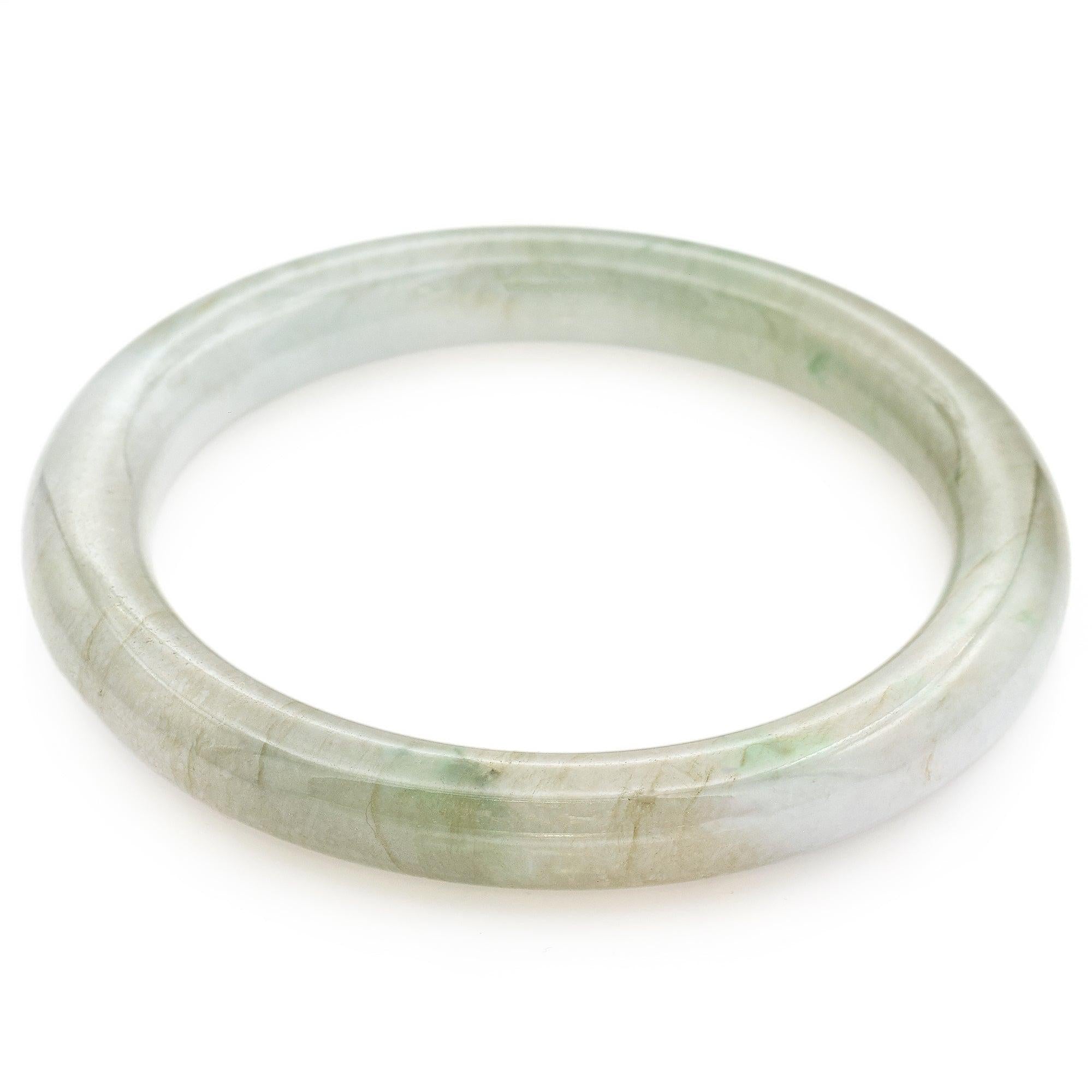 GIA 219Ct Translucent Green Light Gray Grade A Jadeite Jade Bangle Bracelet