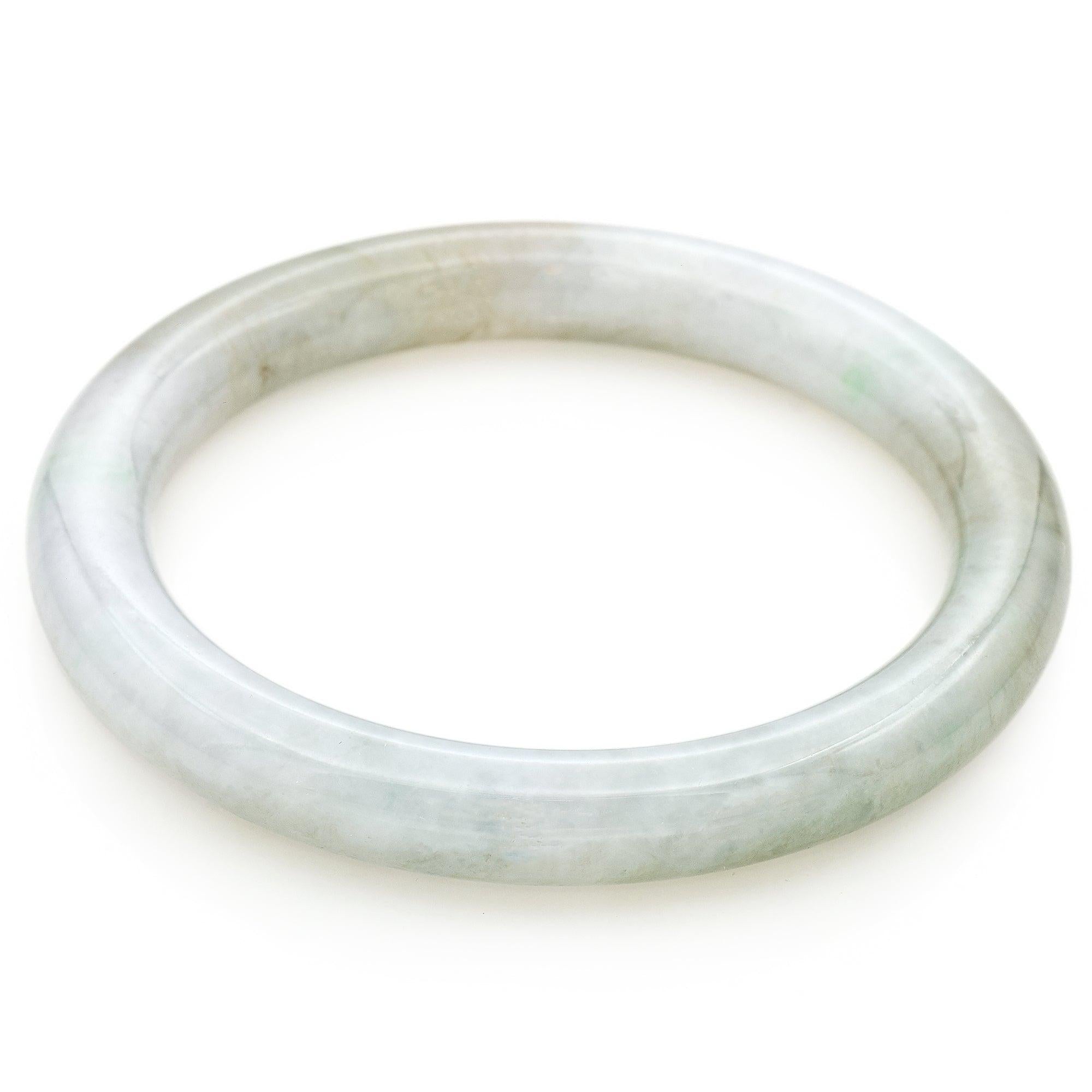 GIA 219Ct Translucent Green Light Gray Grade A Jadeite Jade Bangle Bracelet