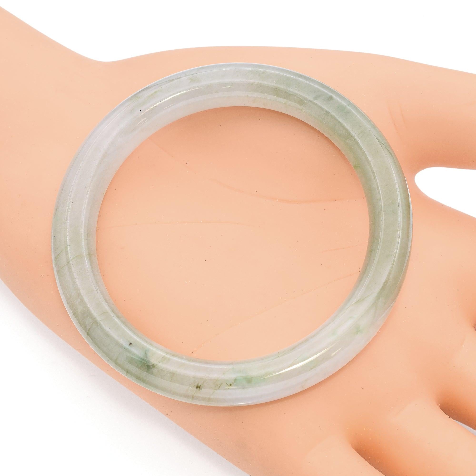 GIA 219Ct Translucent Green Light Gray Grade A Jadeite Jade Bangle Bracelet