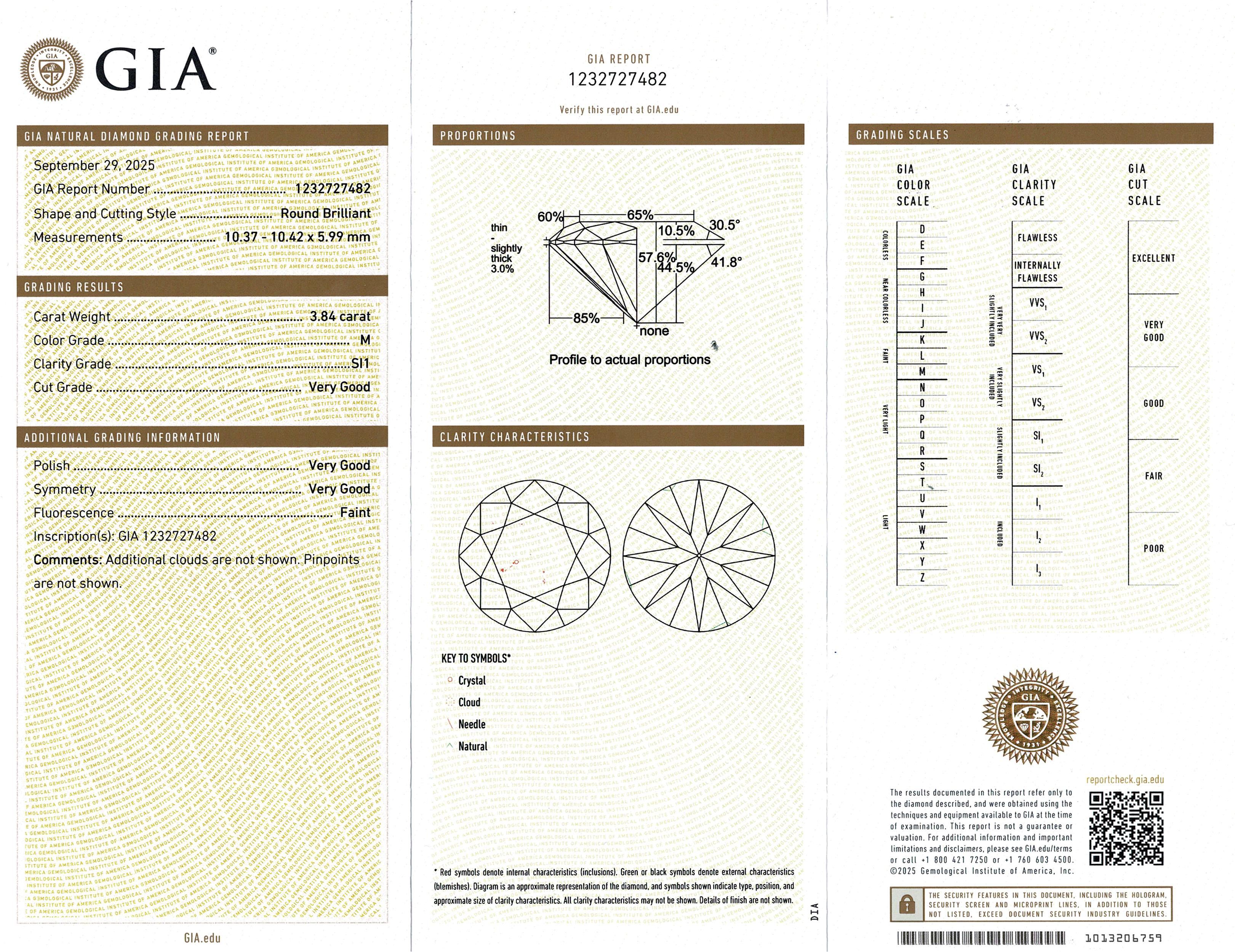 Vintage Platinum GIA 3.84ct M Si1 Diamond Ring