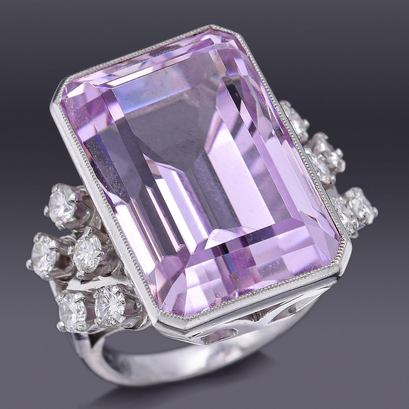 GIA Certified 14K Gold 30.50 Ct Kunzite & 0.80 TCW Diamond Cocktail Ring 13.21 G