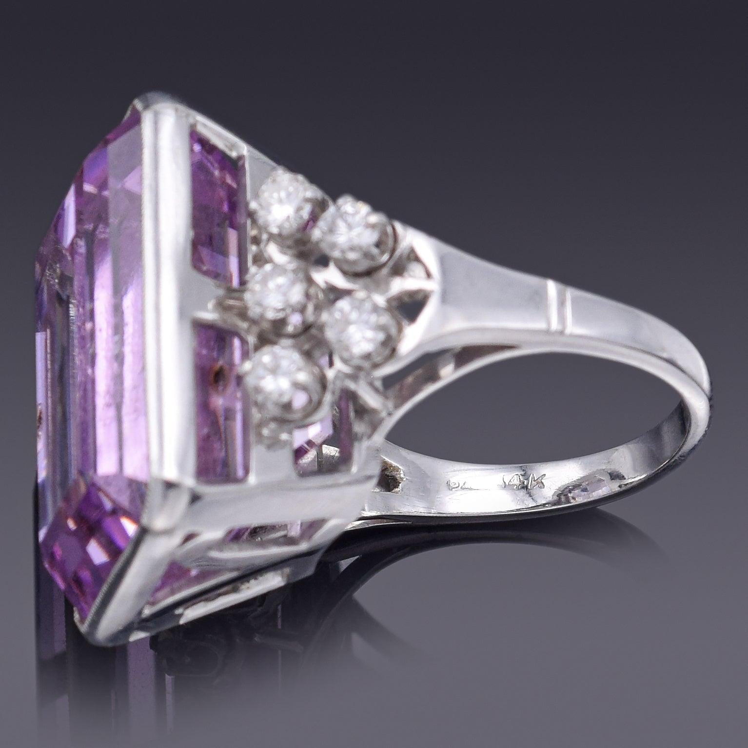 GIA Certified 14K Gold 30.50 Ct Kunzite & 0.80 TCW Diamond Cocktail Ring 13.21 G