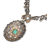 Antique Silver Topped 14k Yellow Gold Colombian Emerald & Diamond Necklace