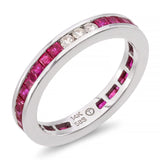 Vintage 14k White Gold Ruby and Diamond Channel Set Eternity Ring