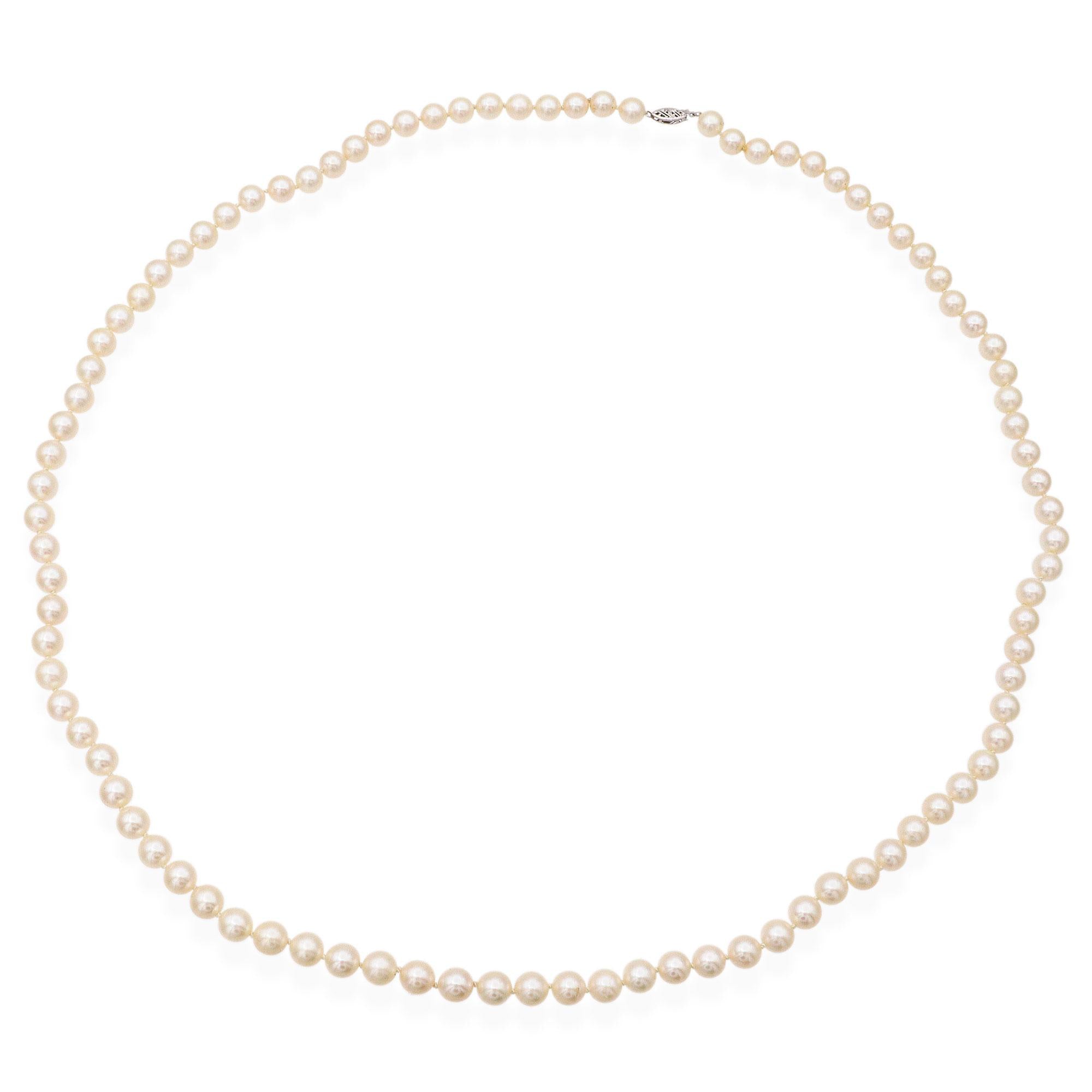 Vintage Dariel 14k White Gold 7.5mm Cultured Pearl Necklace with CoA